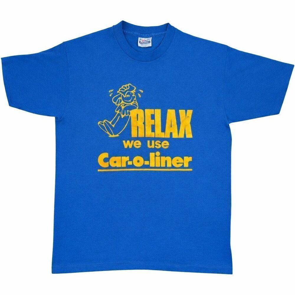 Vintage 1980s Car-O-Liner Graphic T-Shirt Single Stitch Large Blue